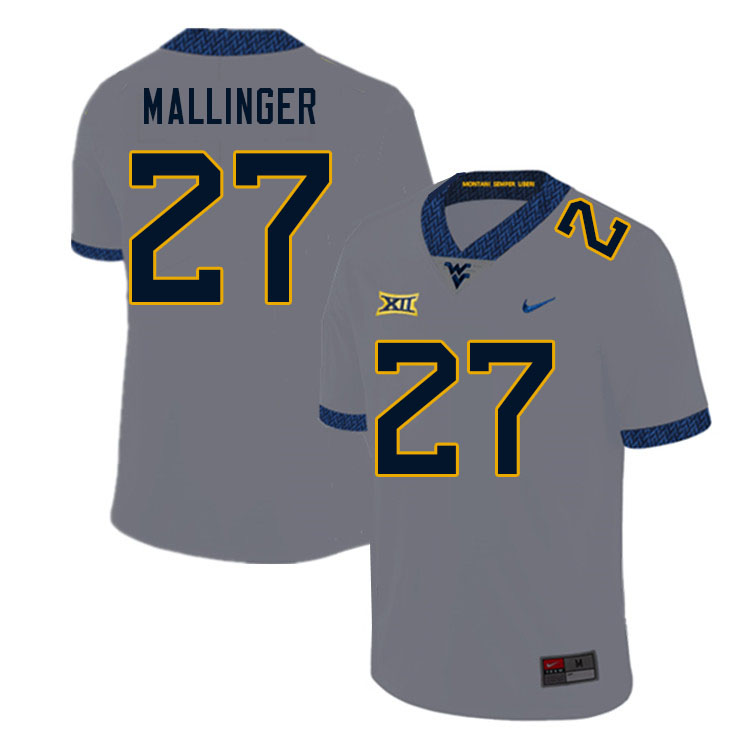 Men #27 Davis Mallinger West Virginia Mountaineers College Football Jerseys Sale-Gray - Click Image to Close